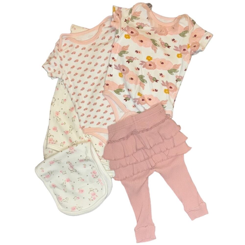 LITTLE ME + CHICK PEA + More Baby Girl 5-piece Outfit Blanket Bundle | Size 6-12